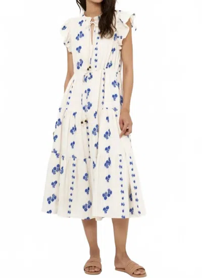 Oliphant Cinched Flirty Midi Dress In Wicklow Blue In Multi