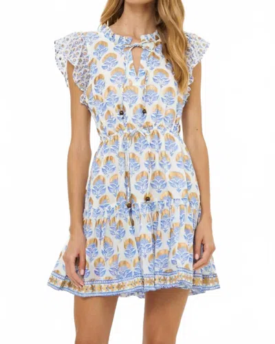 Oliphant Cinched Flirty Short Dress In Arbor Blue In Multi