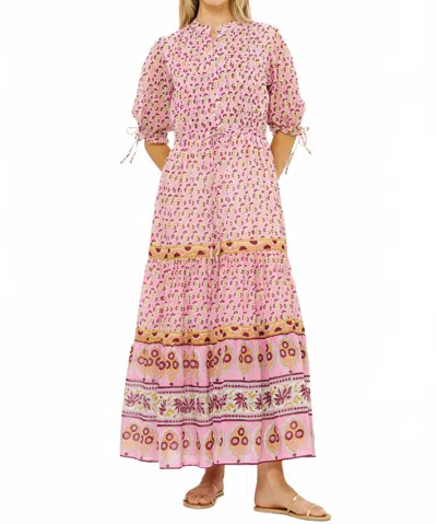 Oliphant Cinched Pintuck Maxi Dress In Riad Rhubarb In Pink