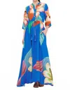 Oliphant Cinched Shirt Dress Maxi In Hibiscus Blue In Blue