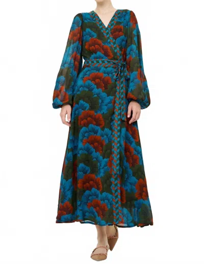 Oliphant Classic Wrap Maxi Dress In Madrid Blue In Black