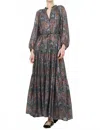 Oliphant Cuff Sleeve Tie Waist Maxi Dress In Kenzo Charcoal In Brown