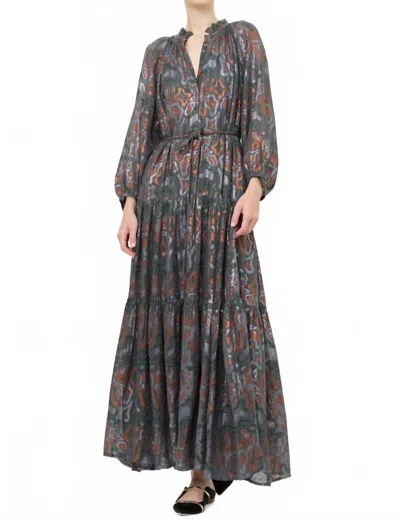 Oliphant Cuff Sleeve Tie Waist Maxi Dress In Kenzo Charcoal In Multi