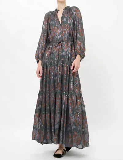 Oliphant Cuff Sleeve Tie Waist Maxi Dress In Kenzo Charcoal In Multi