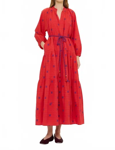 Oliphant Cuff Sleeve Tie Waist Maxi Dress In Samurred In Red