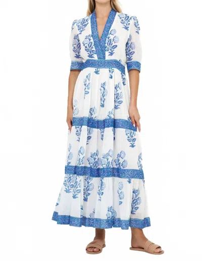 Oliphant V-neck Cuffed Maxi Dress In Salvia Blue