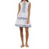 Oliphant Ellis Yoke Dress In White/ Blue/ Red In Blue