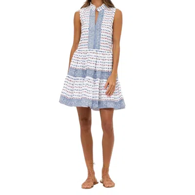 Oliphant Ellis Yoke Dress In White/ Blue/ Red