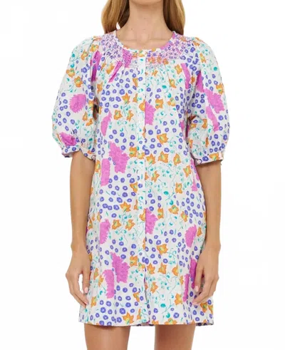 Oliphant Embroidered Button Mini Dress In Fleur Lilac In Multi