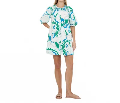 Oliphant Embroidered Button Mini Dress In Orchid Green In Multi