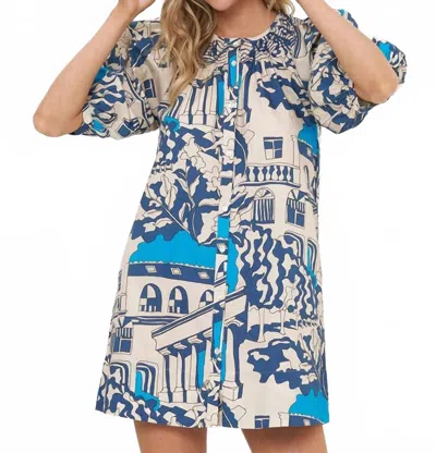 Oliphant Embroidered Button Mini Dress In Roma Blue In Neutral