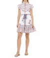 Oliphant Flirty High Neck Button Mini Dress In Napa Red In White
