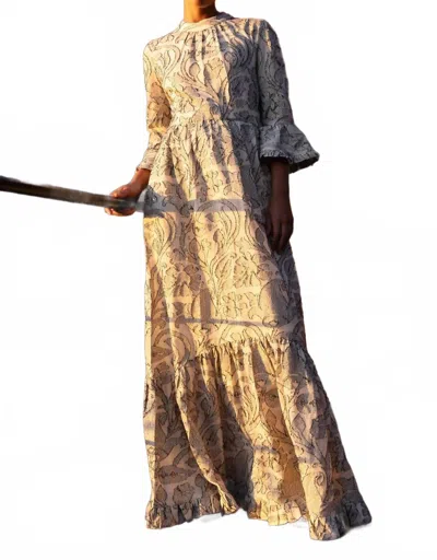 Oliphant High Neck Bell Maxi Dress In Herod Cream In Multi