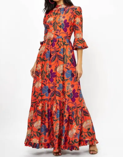 Oliphant High Neck Bell Maxi Dress In Turin Red