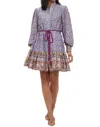Oliphant High Neck Button Mini Dress In Peri Buta In Multi