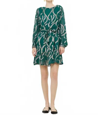 Oliphant Long Sleeve Flirty Short Dress In Borealis In Green