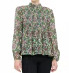 Oliphant Long Sleeve Pintuck Blouse In Matera Green In Multi