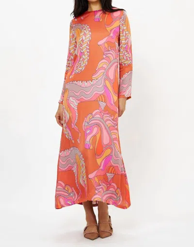 Oliphant Long Sleeve Shift Maxi Dress In Arabia In Orange