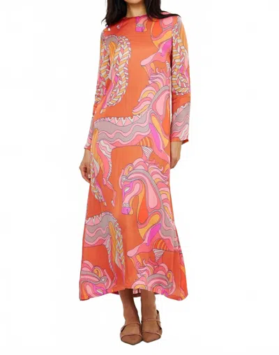 Oliphant Long Sleeve Shift Maxi Dress In Toffee In Multi