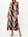 Oliphant Long Sleeve Shift Maxi Dress In Tulip Orange In Multi