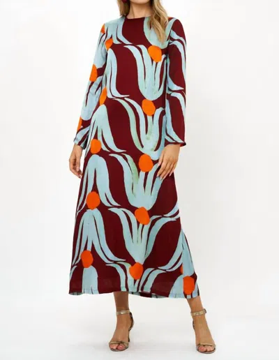 Oliphant Long Sleeve Shift Maxi Dress In Tulip Orange In Multi