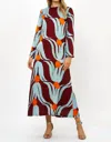 Oliphant Long Sleeve Shift Maxi Dress In Tulip Orange In Multi