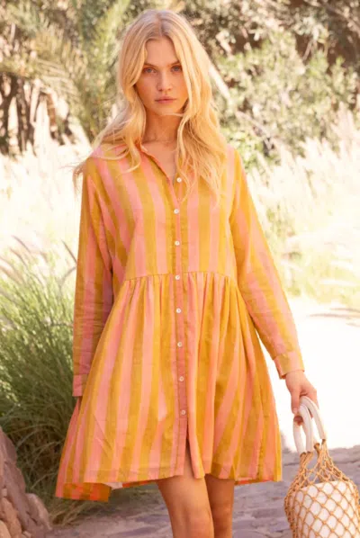 Oliphant Long Sleeve Shirt Dress In Cabana Coral In Orange