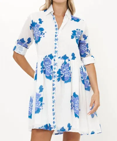 Oliphant Long Sleeve Shirt Dress Mini Dress In Portofino Blue