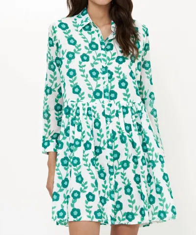 Oliphant Long Sleeve Shirt Mini Dress In Toscana Green In White