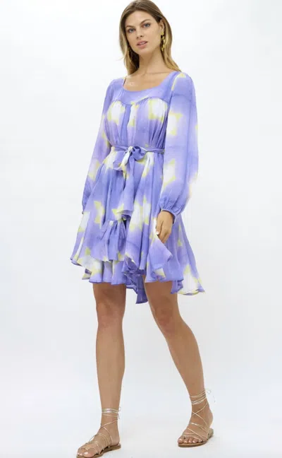 Oliphant Long Sleeve Square Neck Short Dress In Peri Mela In Multi