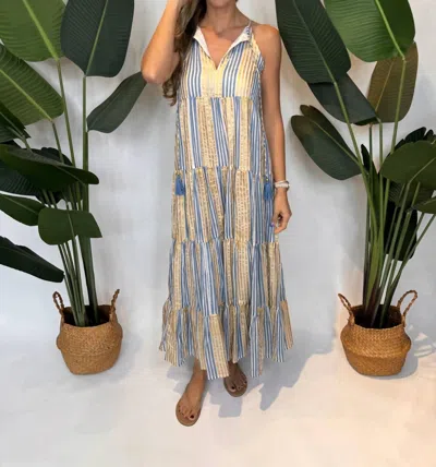 Oliphant Long Tiered Tassel Dress In Gold In Multi