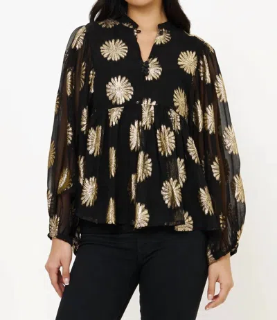 Oliphant Mandarin Balloon Floral Top In Black In Multi