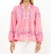 Oliphant Mandarin Balloon Sleeve Top In Pink In Pink