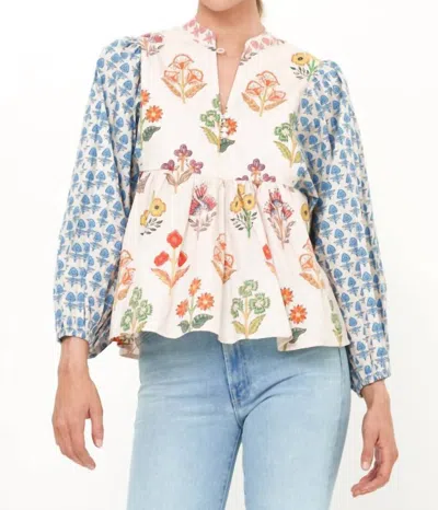 Oliphant Mandarin Balloon Top In Provence Blue In Multi