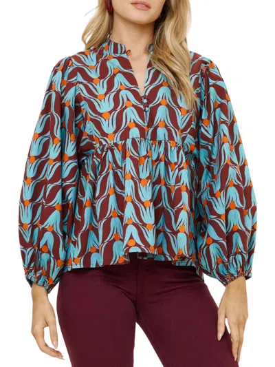 Oliphant Mandarin Balloon Top In Tulip Orange In Burgundy