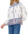 Oliphant Mandarin Blouse Top In Sierra Blue In Blue