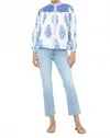 Oliphant Mandarin Pintuck Blouse In Salvia Blue In White