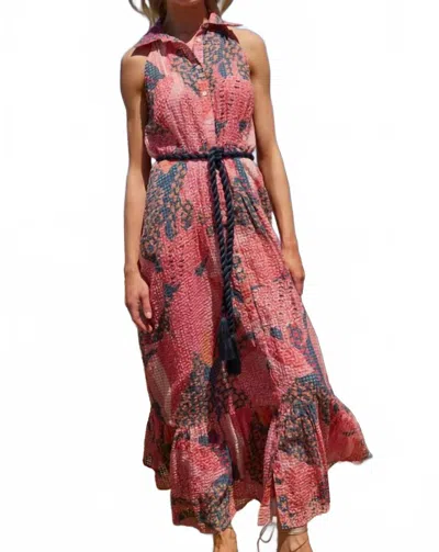 Oliphant Maxi Shirt Dress In Nautilus Navy In Pink