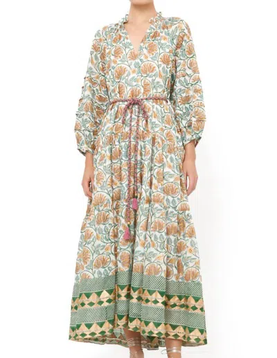 Oliphant Montenegro Cuff Sleeve Tie Waist Maxi Dress In Green