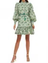 Oliphant Montenegro High Neck Button Mini Dress In Green In Multi
