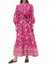 Oliphant Mulberry High Neck Button Maxi Dress In Magenta In Pink