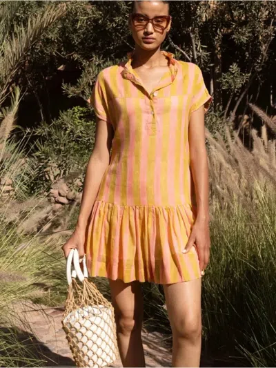 Oliphant Oli Cap Sleeve Mini Dress In Cabana Coral In Yellow