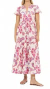 Oliphant Painted Florals V-neck Maxi Dress In Pretoria Pink In Multi
