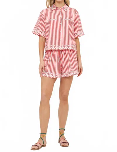 Oliphant Parker Short Sleeve Striped Top In Sconset Red In Multi