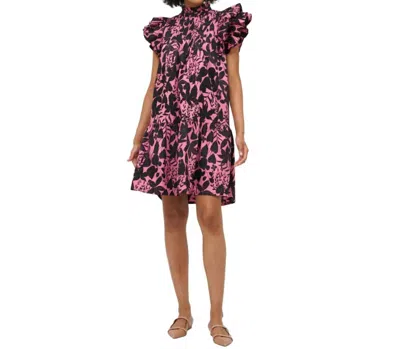 Oliphant Pintuck Ruffle Mini Dress In Dusty Rose In Multi
