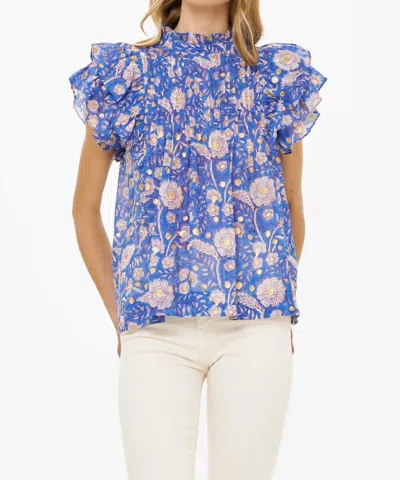 Oliphant Pintuck Ruffle Top In Carolina Cobalt In Multi