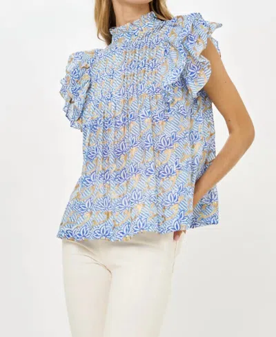 Oliphant Pintuck Ruffle Top In Florence Blue In Multi