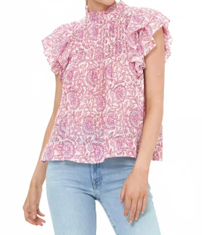 Oliphant Pintuck Ruffle Top In Malta Pink