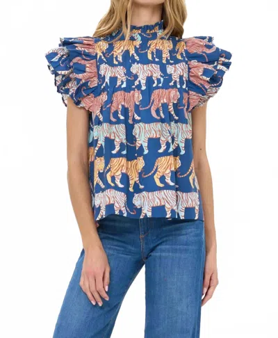 Oliphant Pintuck Ruffle Top In Raj Navy In Blue