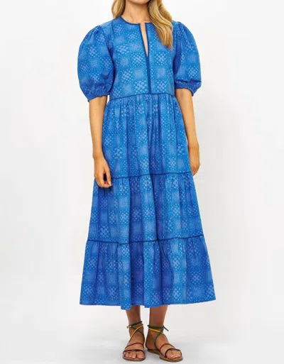 Oliphant Puff Sleeve Maxi Dress In Matrix Blue In Multi